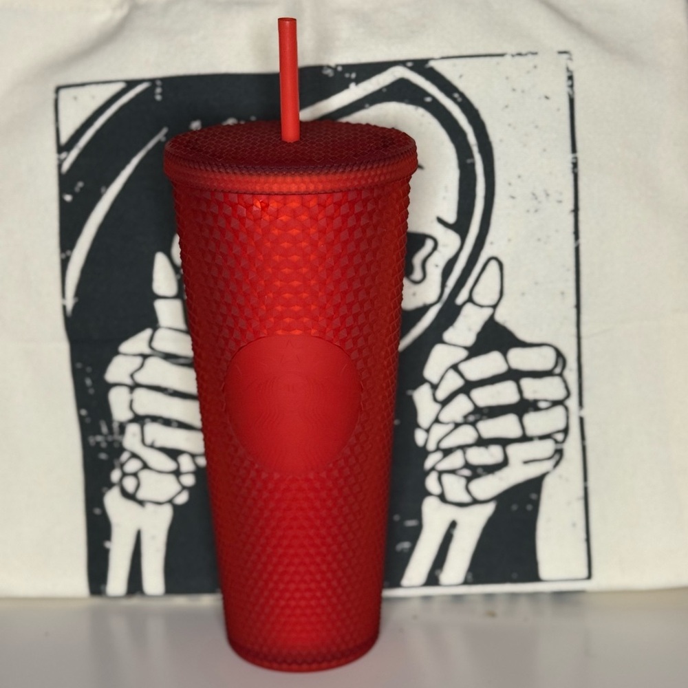 Red Textured Tumbler with Straw